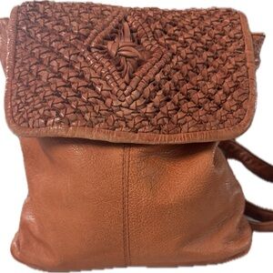 Frye & Co Paprika Leather Backpack Woven Flap Adjustable Straps